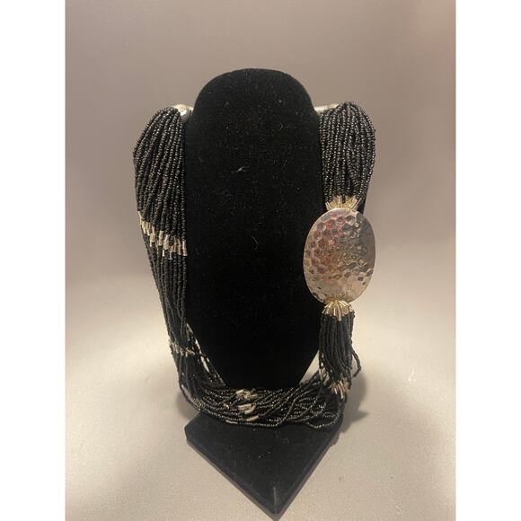 Vintage Black Beaded 26" Necklace w/ Silver Accent - Picture 1 of 5
